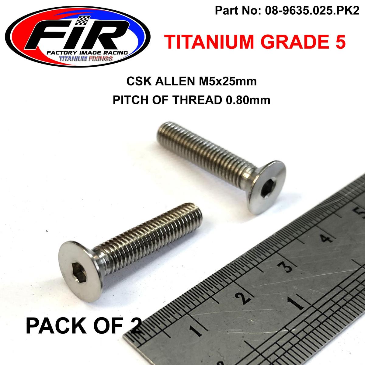FIR Titanium Csk Allen M5x25mm, Titanium Grade 5 / Pk 2