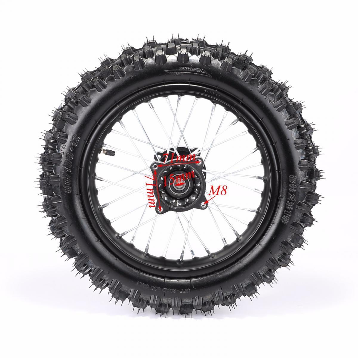 FIR Rear Wheel 12 Pit Bike 15mm Axle, 12-80/100