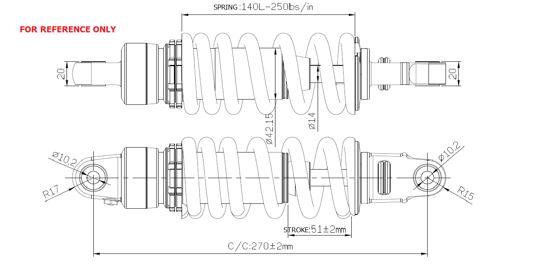 Bronco Shock Rear 270mm KXL110, MX-04363-1, Shock Absorber 270mm