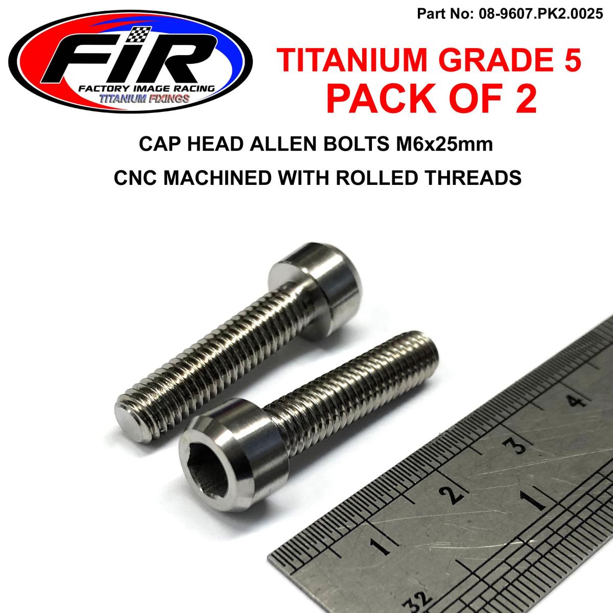 FIR Titanium Allen Bolt M6x25, Grade 5 Ti - Pack of 2