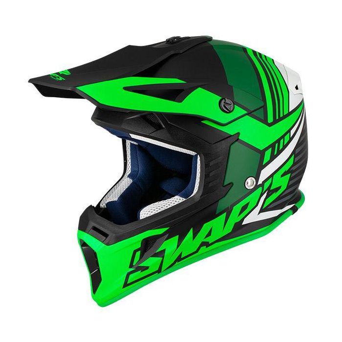 Swaps MX Helmet Xl 62 Black/green 21, Swap's S818 Full Face Csw10f0105, !! Acu Gold Approved !!