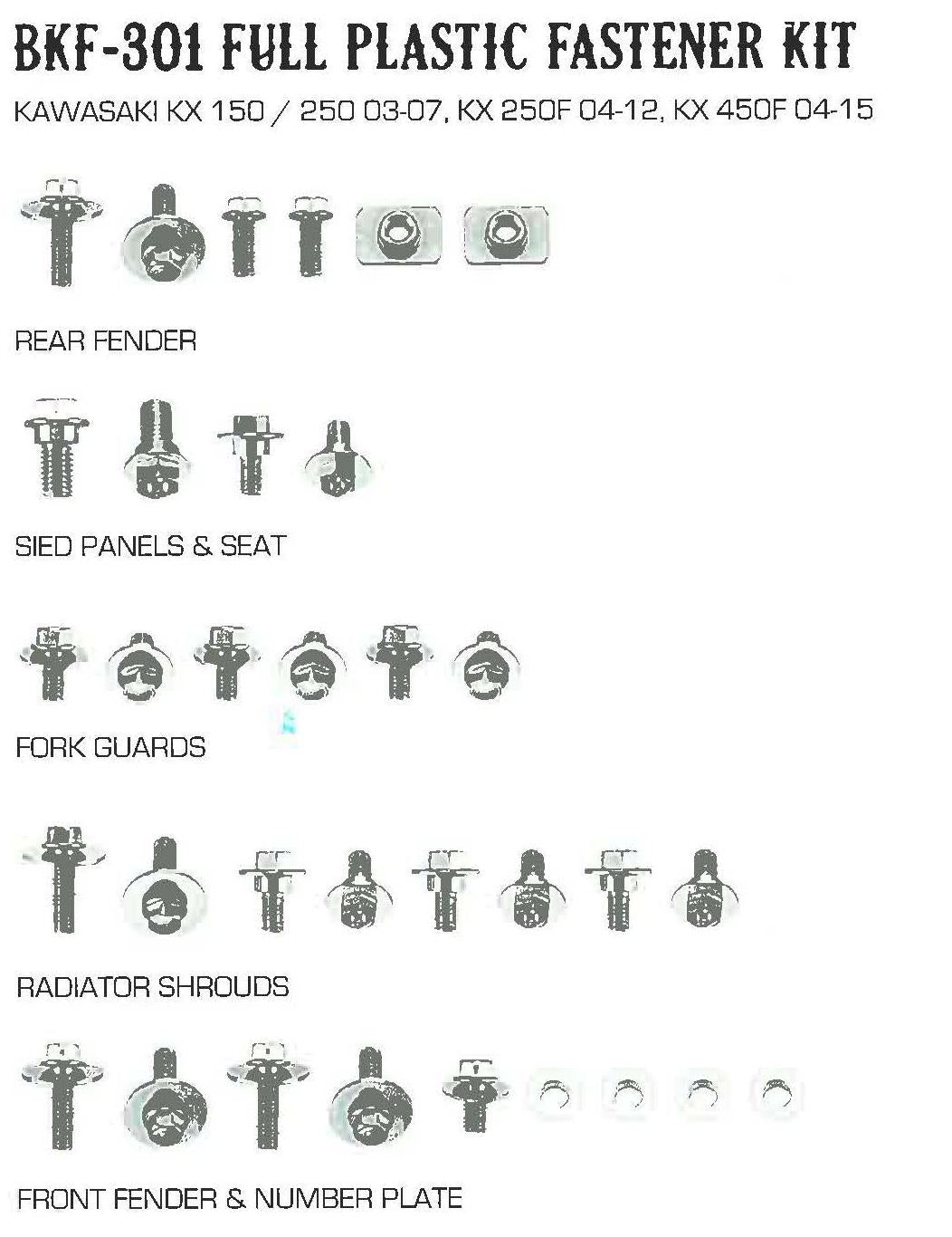 Accel Technology PLASTIC BOLT KIT KAWASAK STYLE, FULL PLASTIC FASTENER KIT