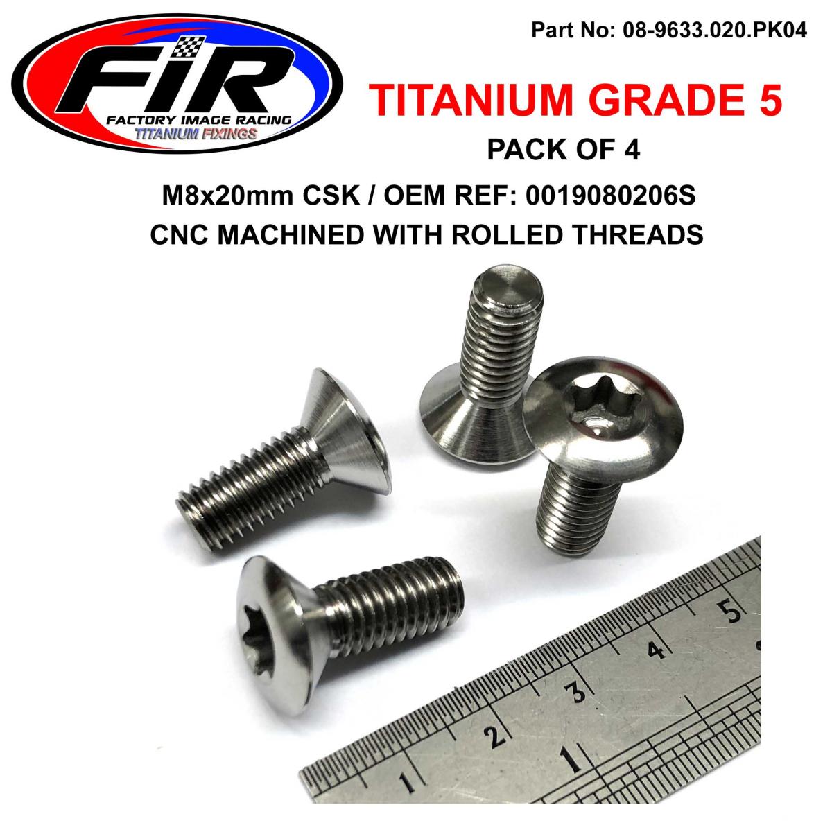 FIR Titanium Gr5 Csk.d Torx M8x20mm, Oem 0019080206s / Pack of 4