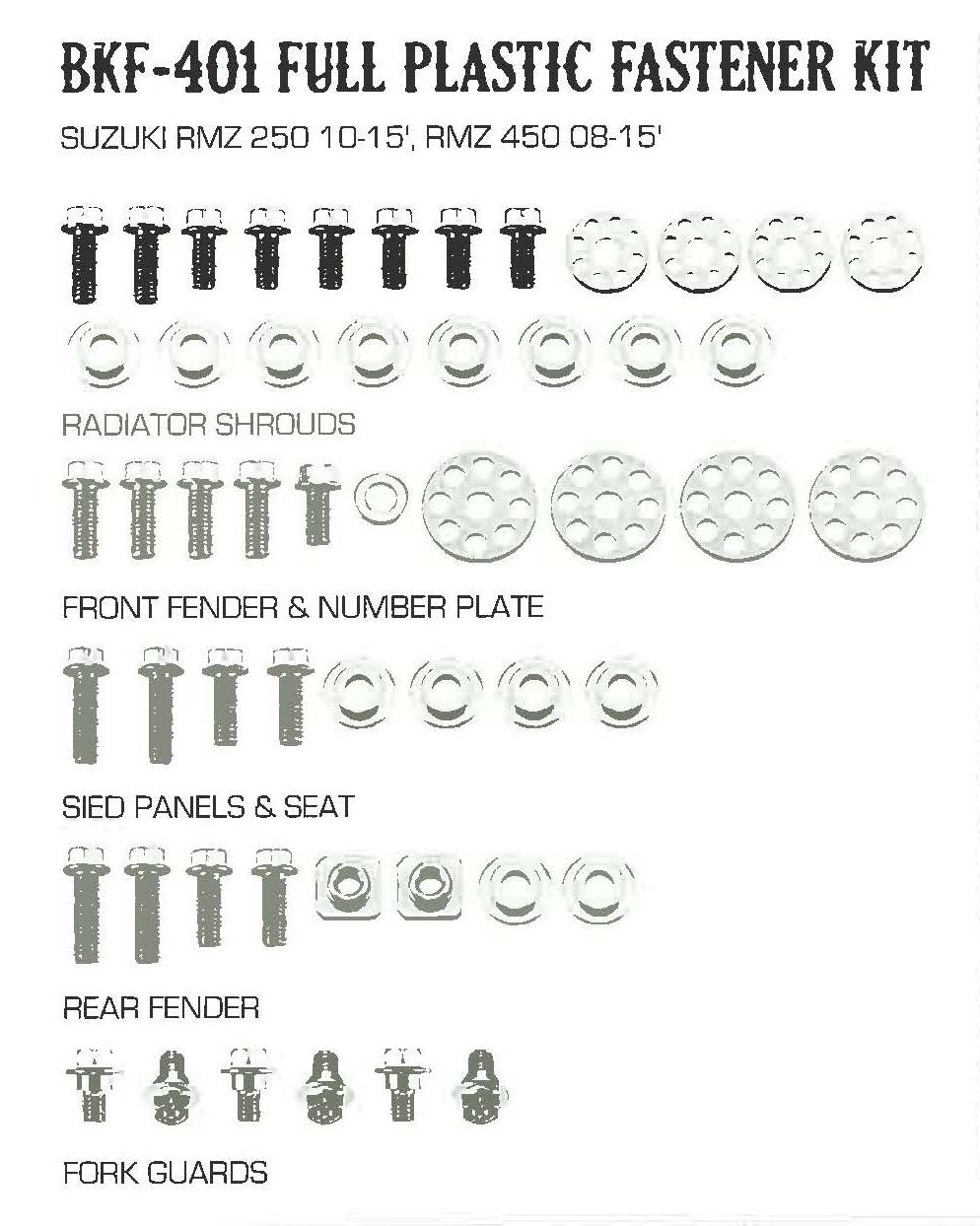 Accel Technology PLASTIC BOLT KIT SUZUKI STYLE, FULL PLASTIC FASTENER KIT