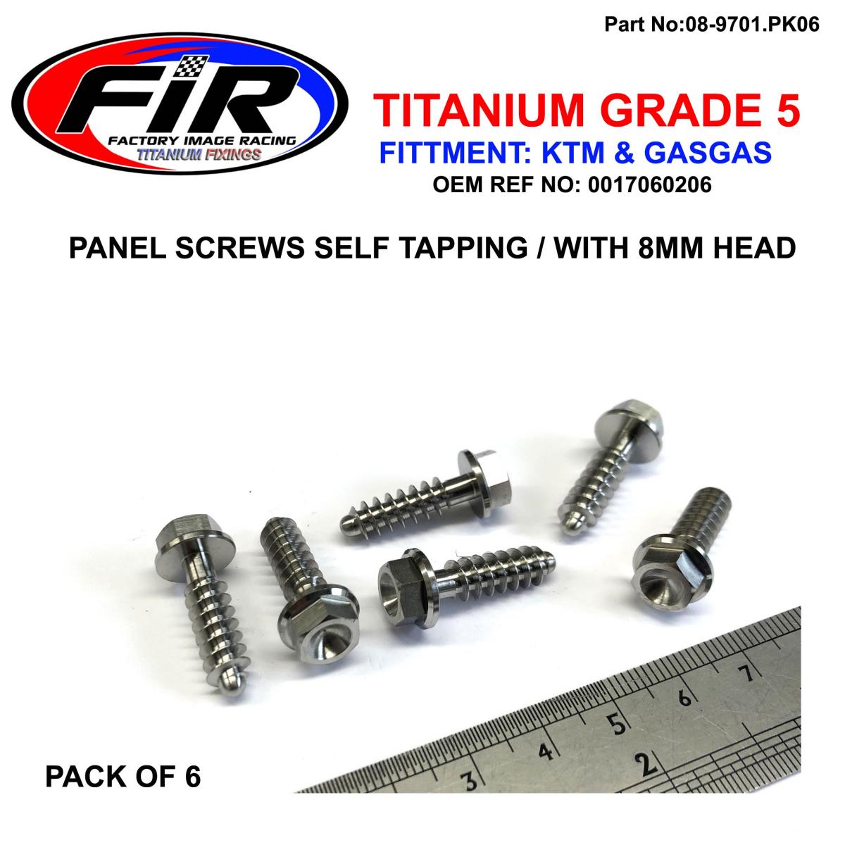 FIR KTM Screw Panel Bolt Pack of 6, Titanium Gr5 / Suit 8mm Spanner, KTM Oem Ref: 0017060206