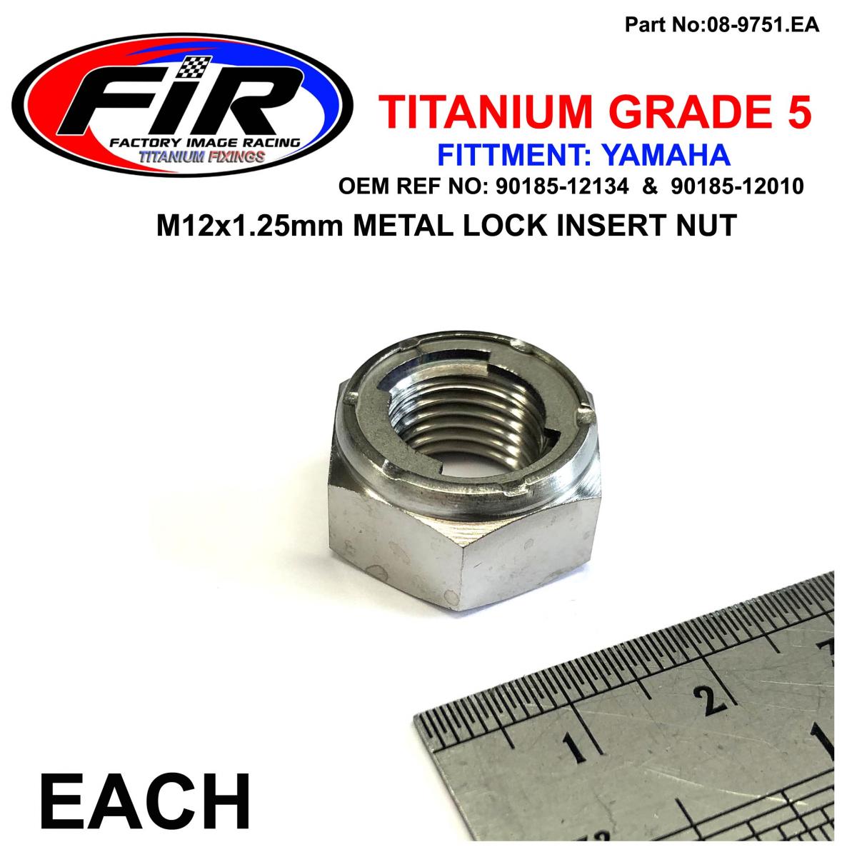 FIR Yamaha Front Spindle Nut YZ85, Titanium Gr5 / M12x1.25mm / Each, 90185-12134 & 90185-12010