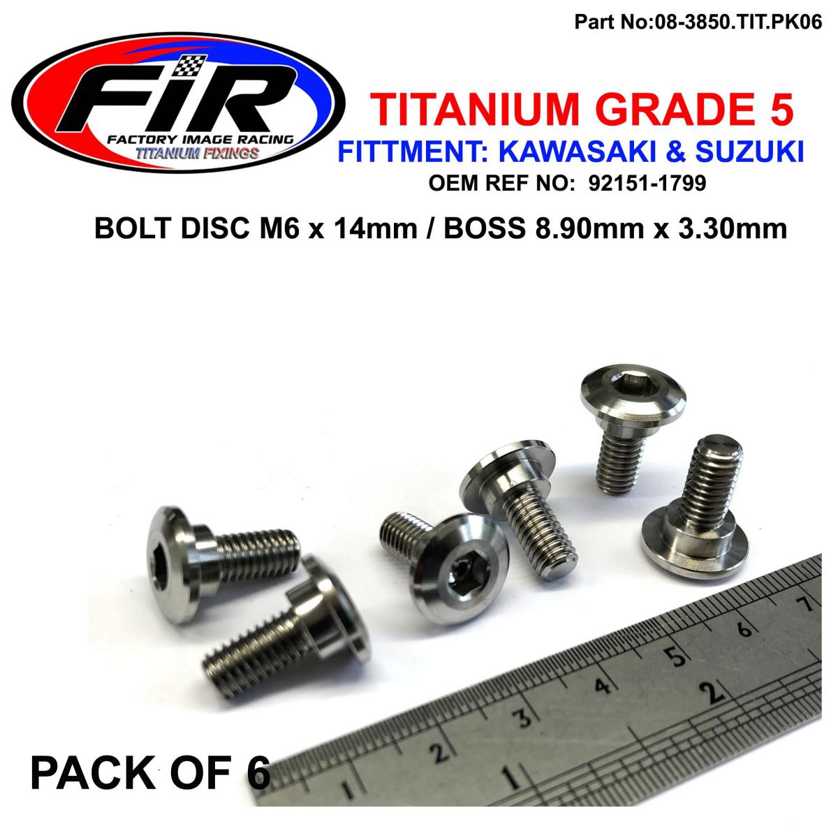 FIR Gr5 Bolt Disc M6 X 14mm Boss 8.9, Titanium / Pack 6 / 92151-1799