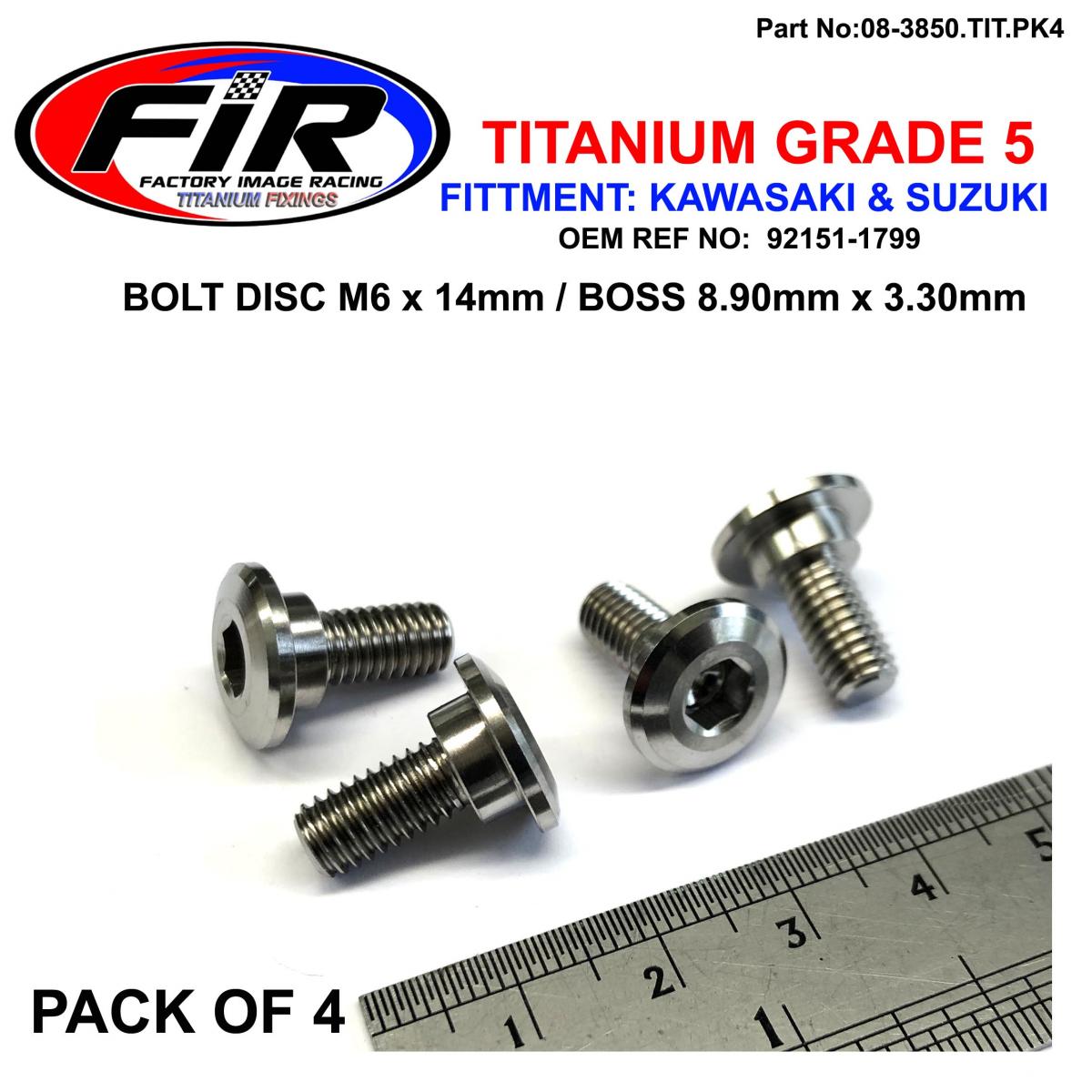 FIR Gr5 Bolt Disc M6 X 14mm Boss, Titanium / Pack 4 / 92151-1799, /