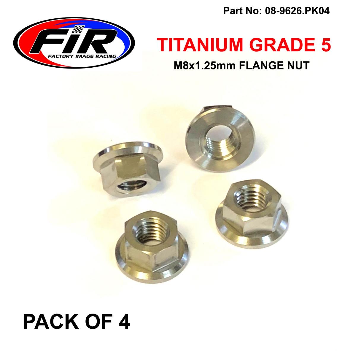 FIR Titanium M8x1.25mm Flange Nut, Titanium Grade 5 / Pack of 4