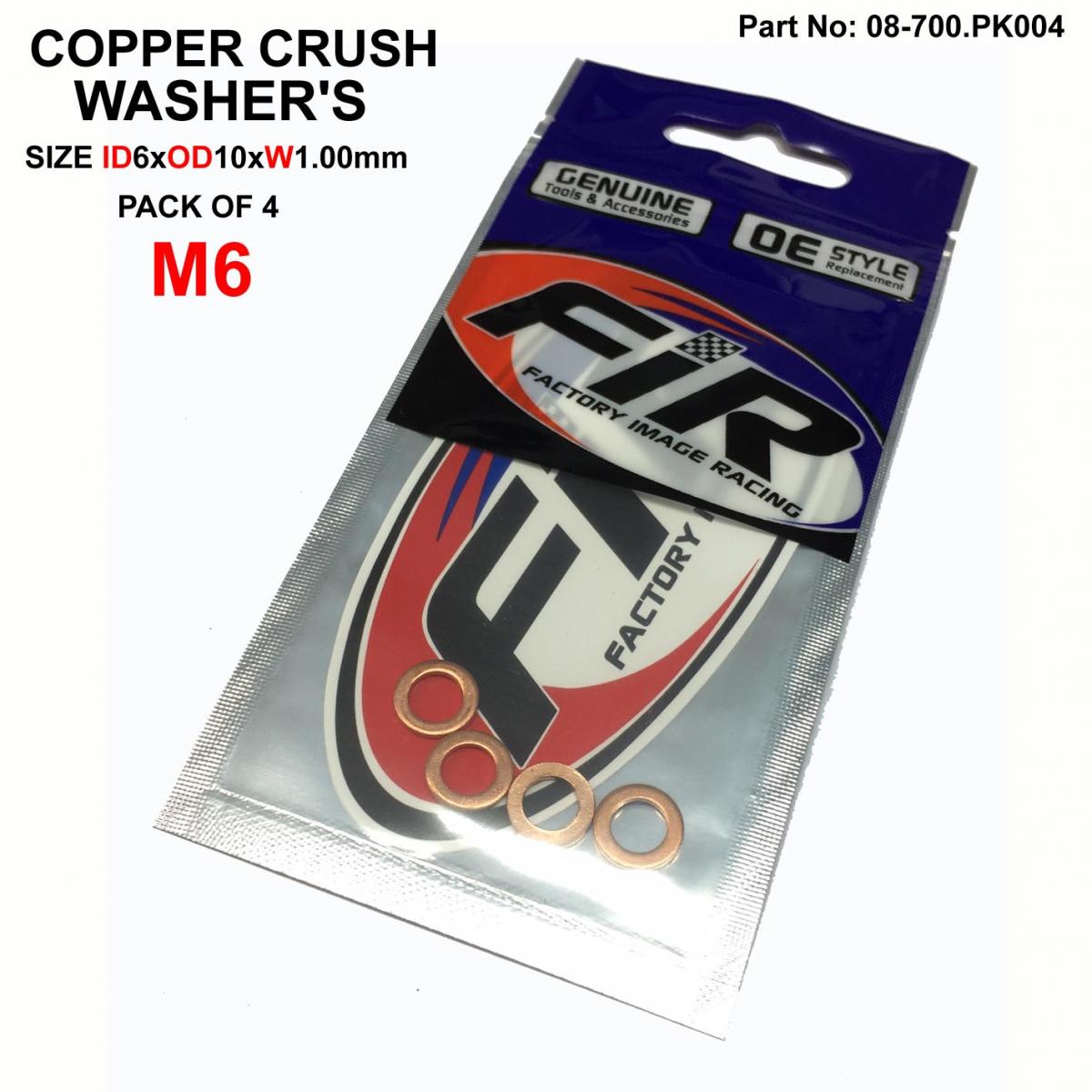 FIR Copper Washer M6 Pk of 4, Size Id6 X OD10 X W1.00mm