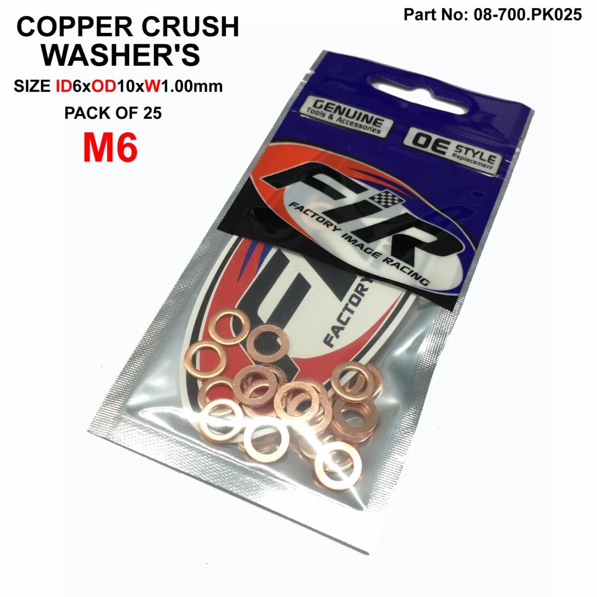 FIR Copper Washer M6 Pk of 25, Size Id6 X OD10 X W1.00mm