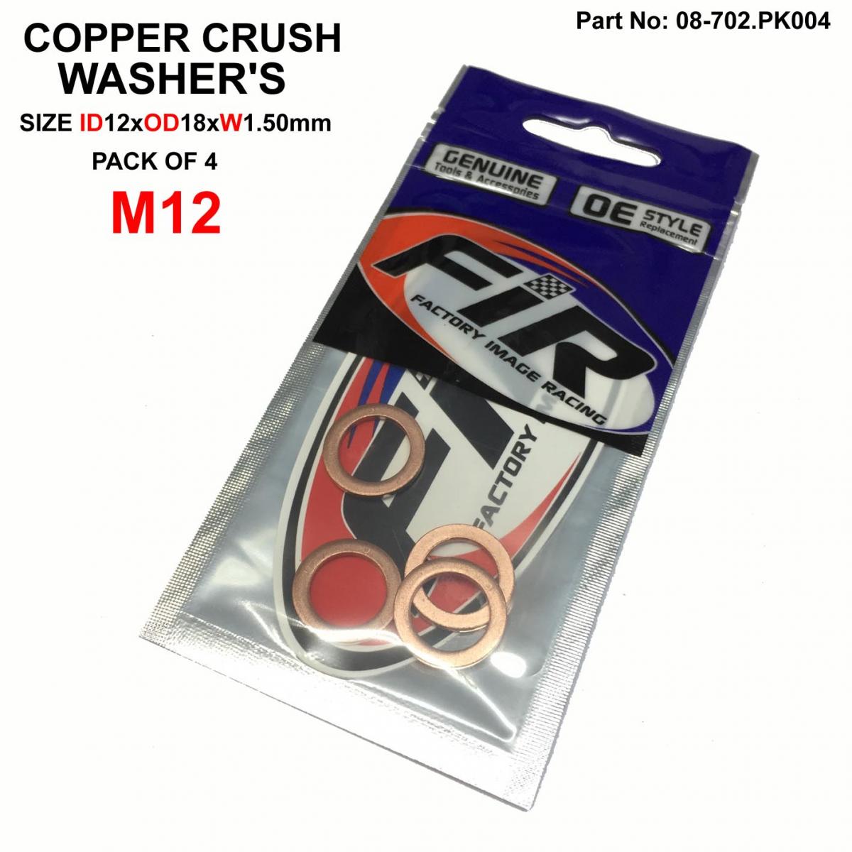 FIR Copper Washer M12 Pk of 4, Size ID12 X OD18 X W1.50mm