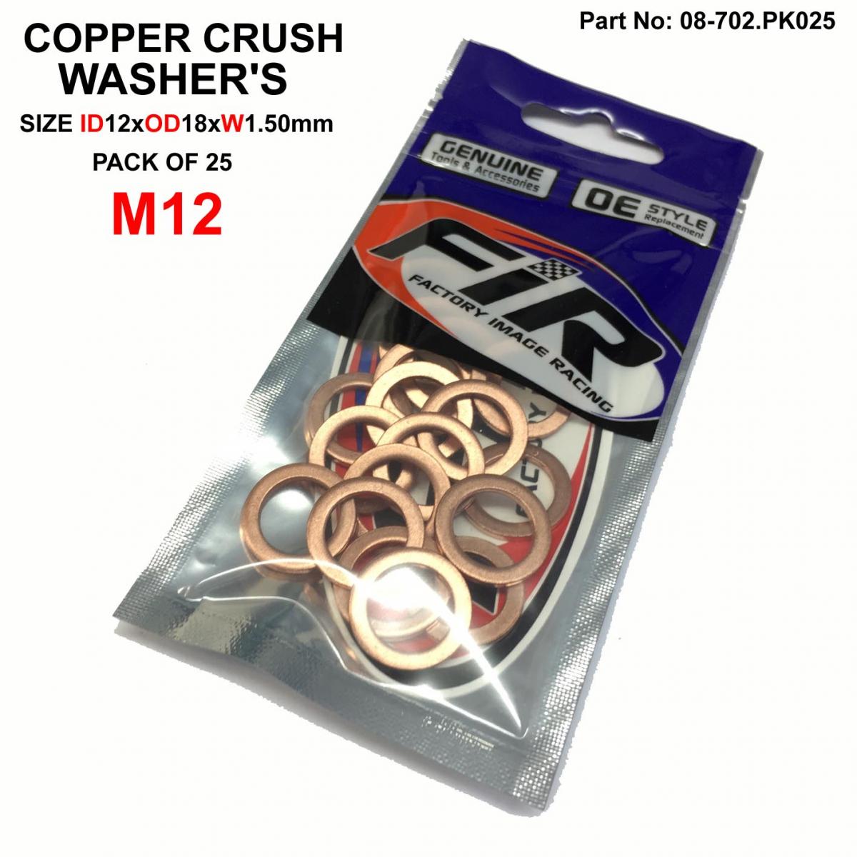 FIR Copper Washer M12 Pk of 25, Size ID12 X OD18 X W1.50mm