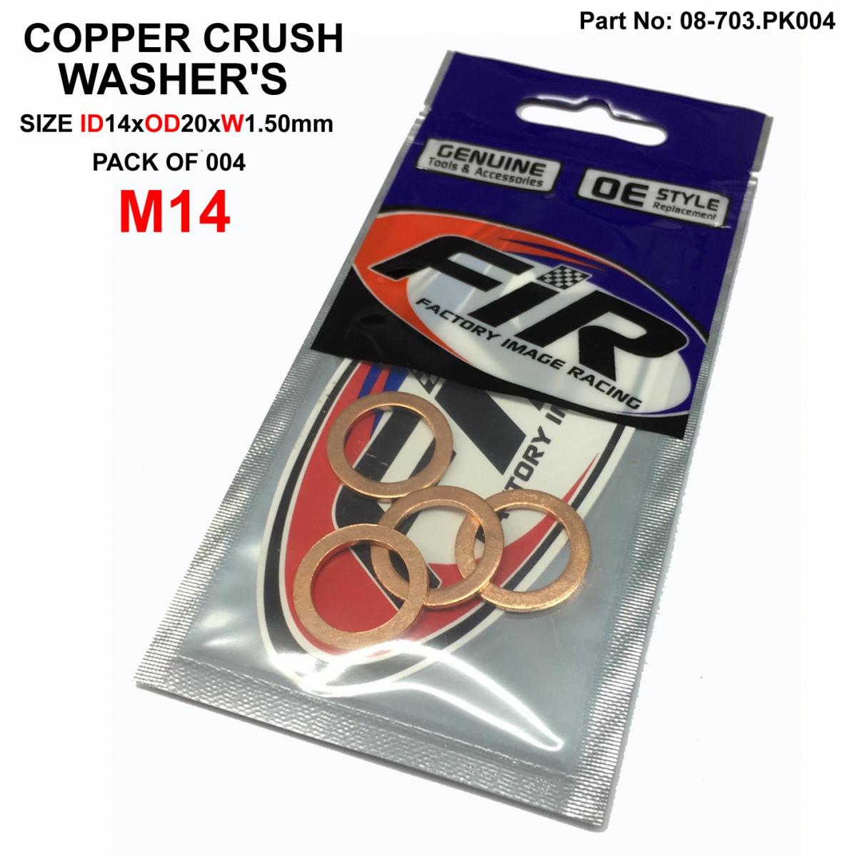 FIR Copper Washer M14 Pk of 4, Size ID14 X OD20 X W1.0mm 14x20x1