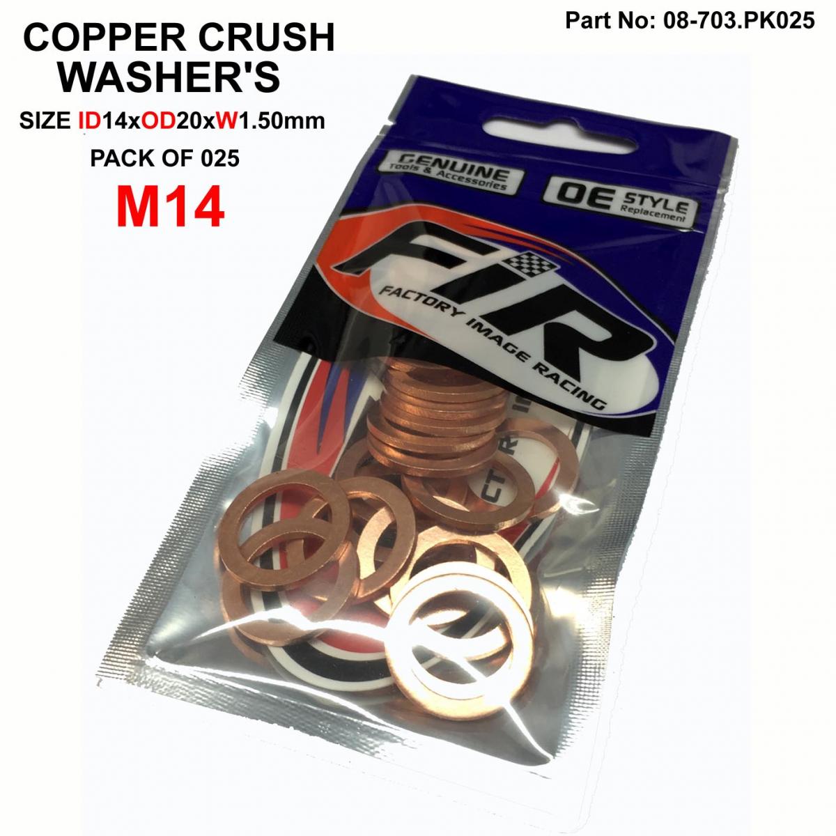 FIR Copper Washer M14 Pk of 25, Size ID14 X OD20 X W1.0mm