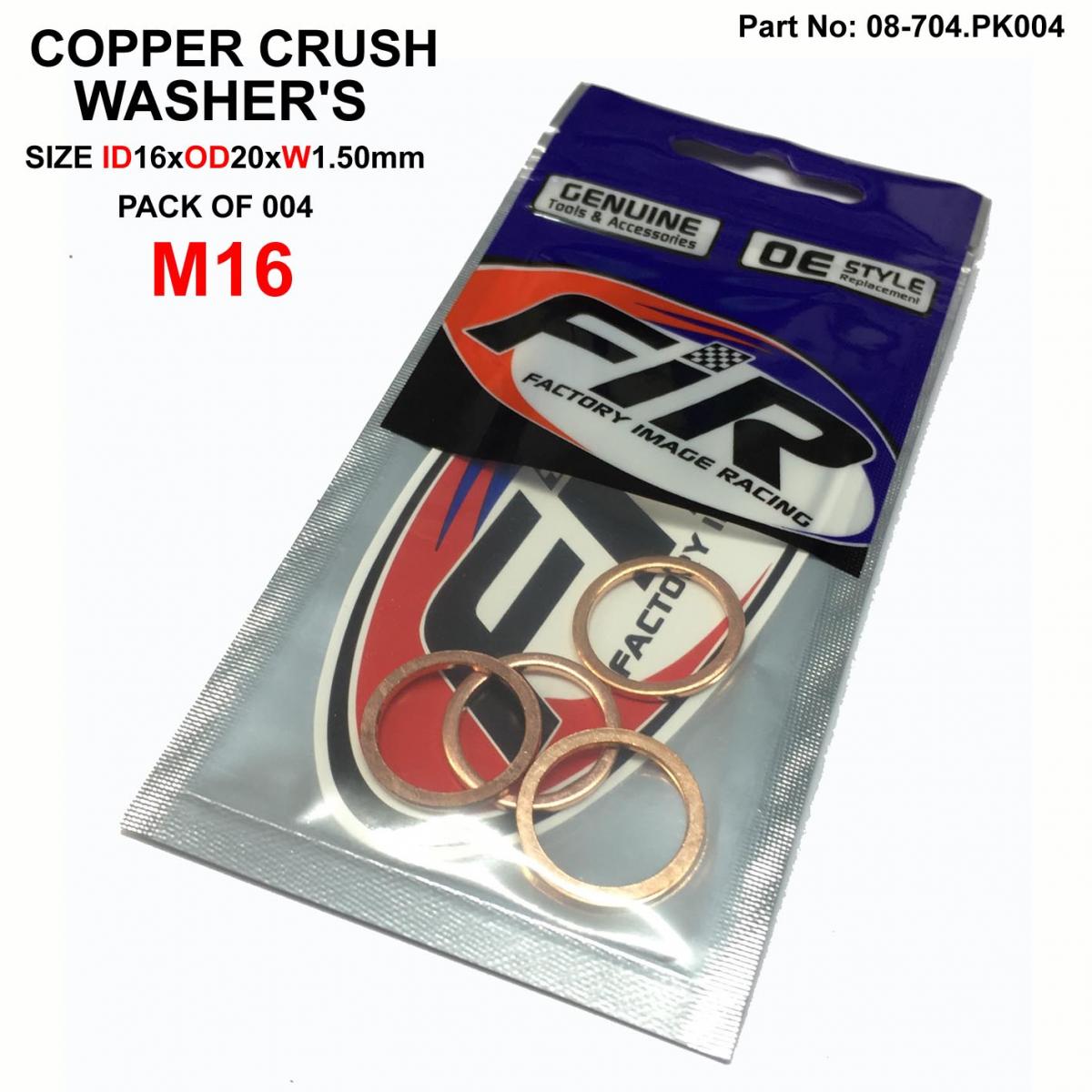 FIR Copper Washer M16 Pk of 4, Size ID16 X OD20 X W1.50mm