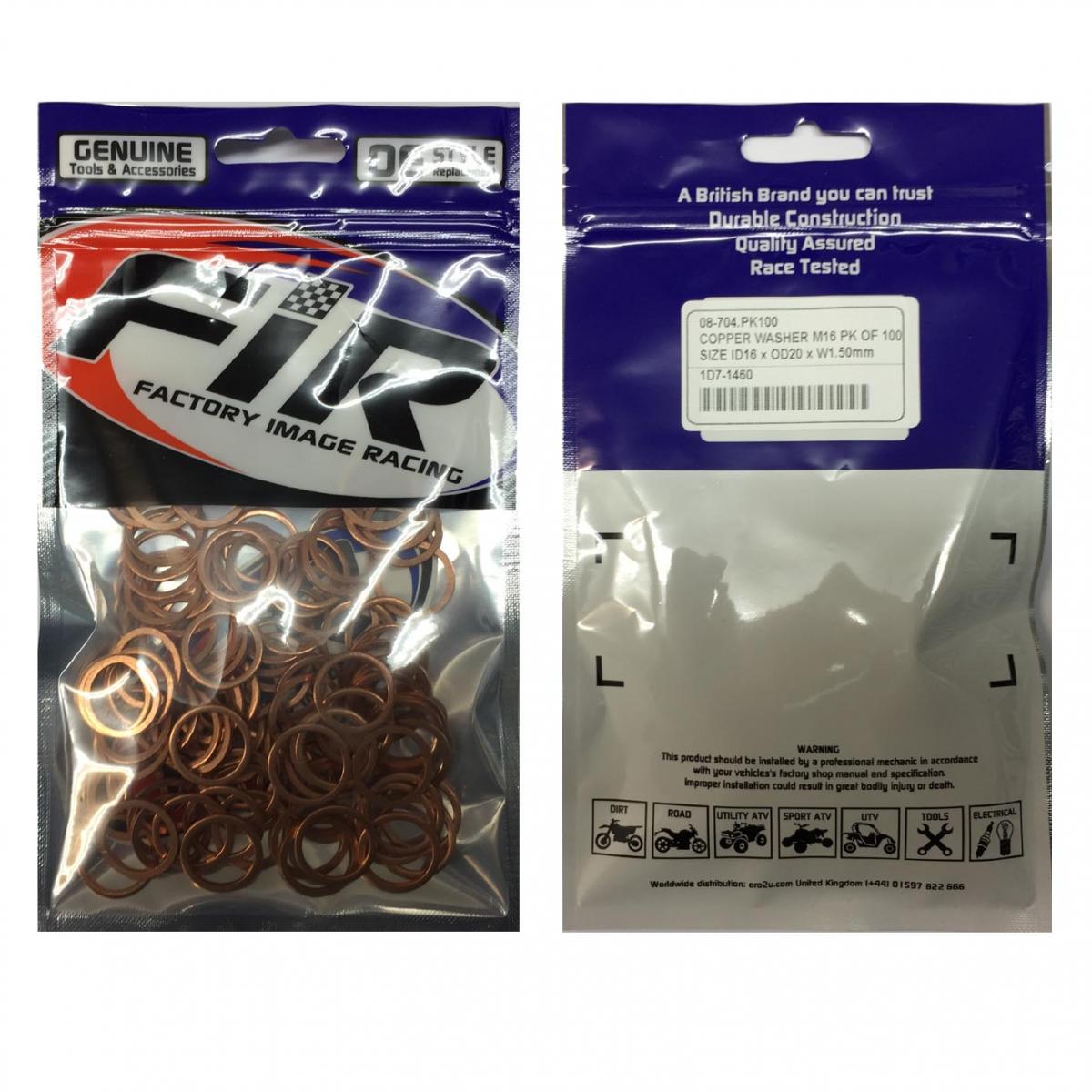 FIR Copper Washer M16 Pk of 100, Size ID16 X OD20 X W1.50mm