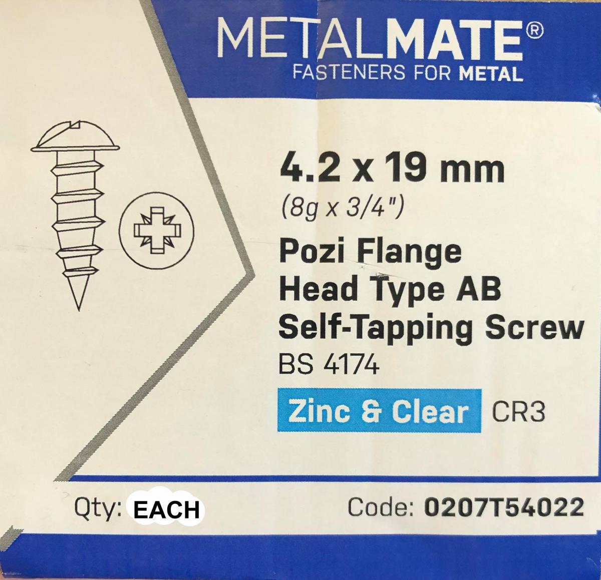 Tag-z 4.2x19mm Screw Flange Bzp, 8x3/4 Pozi Flange S/ta Each