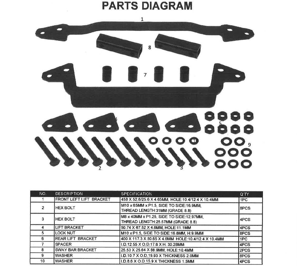 Bronco Lift Upgrade Kit Brute Force 05-16, Bronco at-12845, KLK750-50