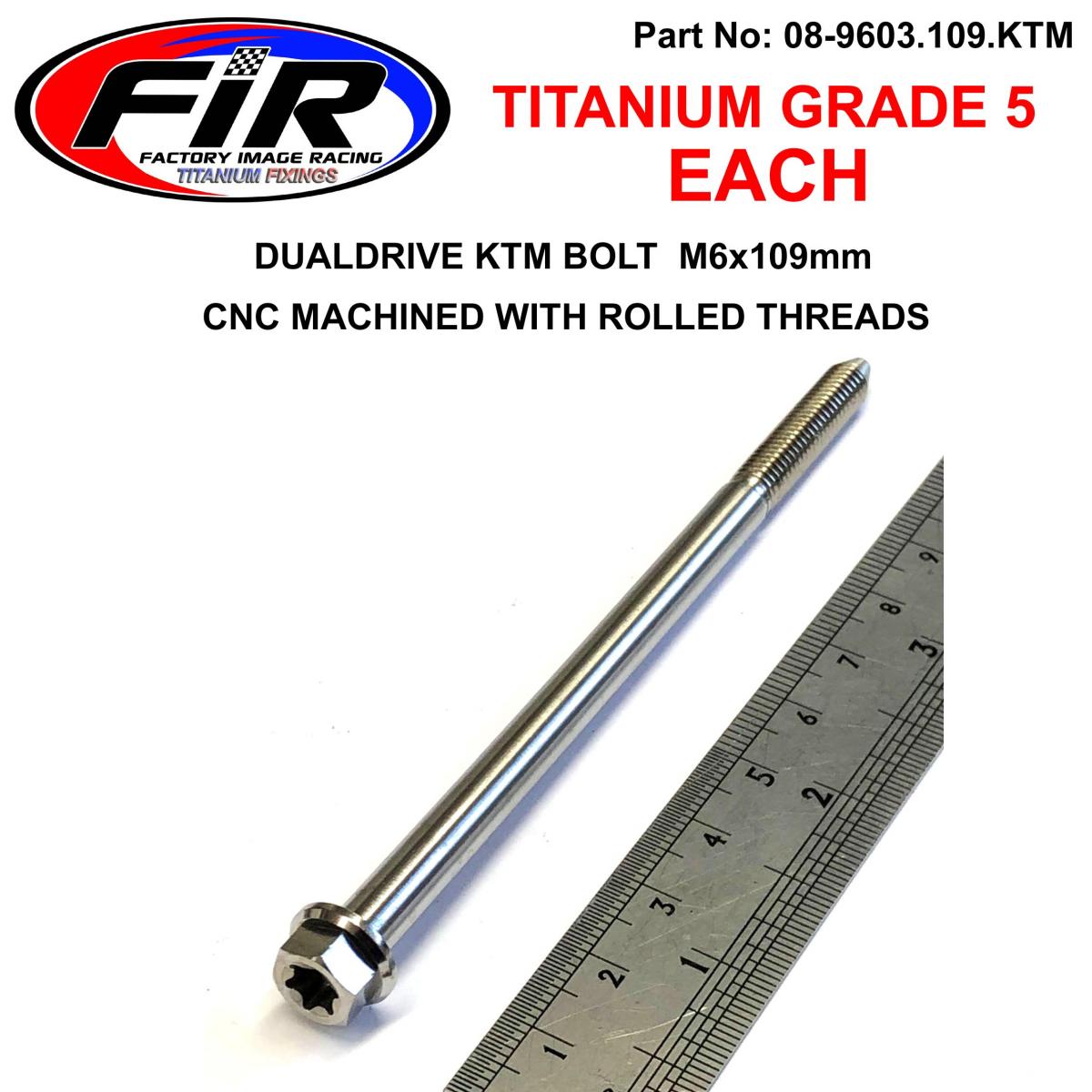 FIR Titanium Gr5 Bolt M6 X 109mm Each, KTM Seat Bolt K 79107040010, Flange Od: 11mm / Hex Size: 8mm