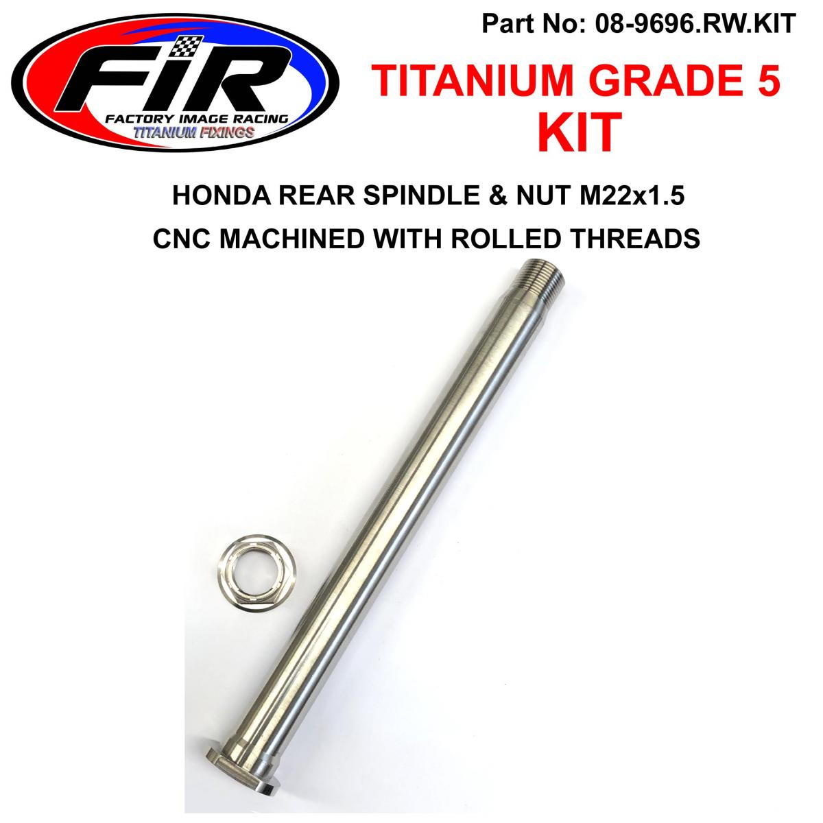 FIR Honda Rear Spindle & Nut M22x1.5, Titanium Grade 5 / Oem Ref: 42301-krn-a30 & 90305-kz4-j20