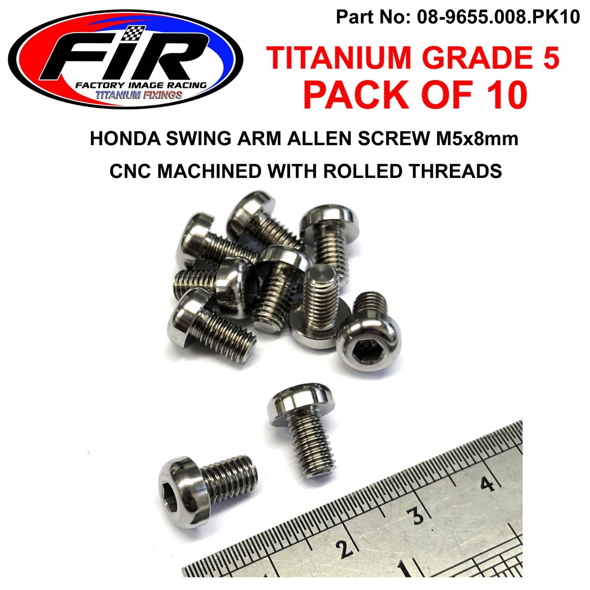FIR Gr5 M5x8mm Pan Head Allen, Pack of 10 / Honda Swing Arm, 93500-05008-0g & 90115-kv3-700