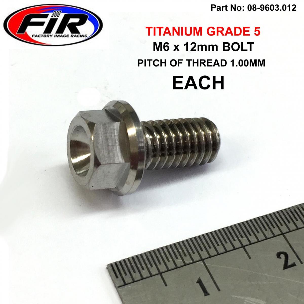 FIR Titanium Gr5 Bolt M6 X 12mm Each, Flange Od: 11mm / Hex Size: 8mm, /