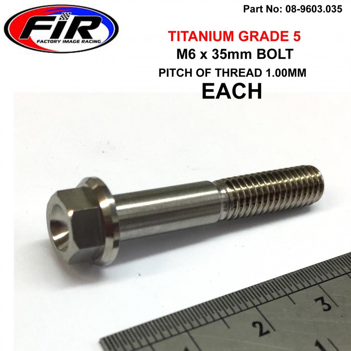 FIR Titanium Gr5 Bolt M6 X 35mm Each, Flange Od: 11mm / Hex Size: 8mm, /