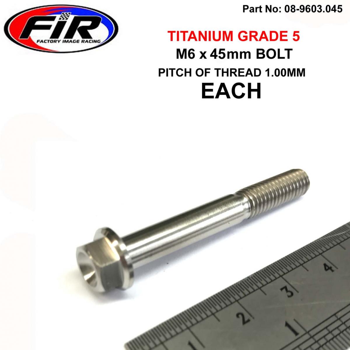 FIR Titanium Gr5 Bolt M6 X 45mm Each, Flange Od: 11mm / Hex Size: 8mm, /