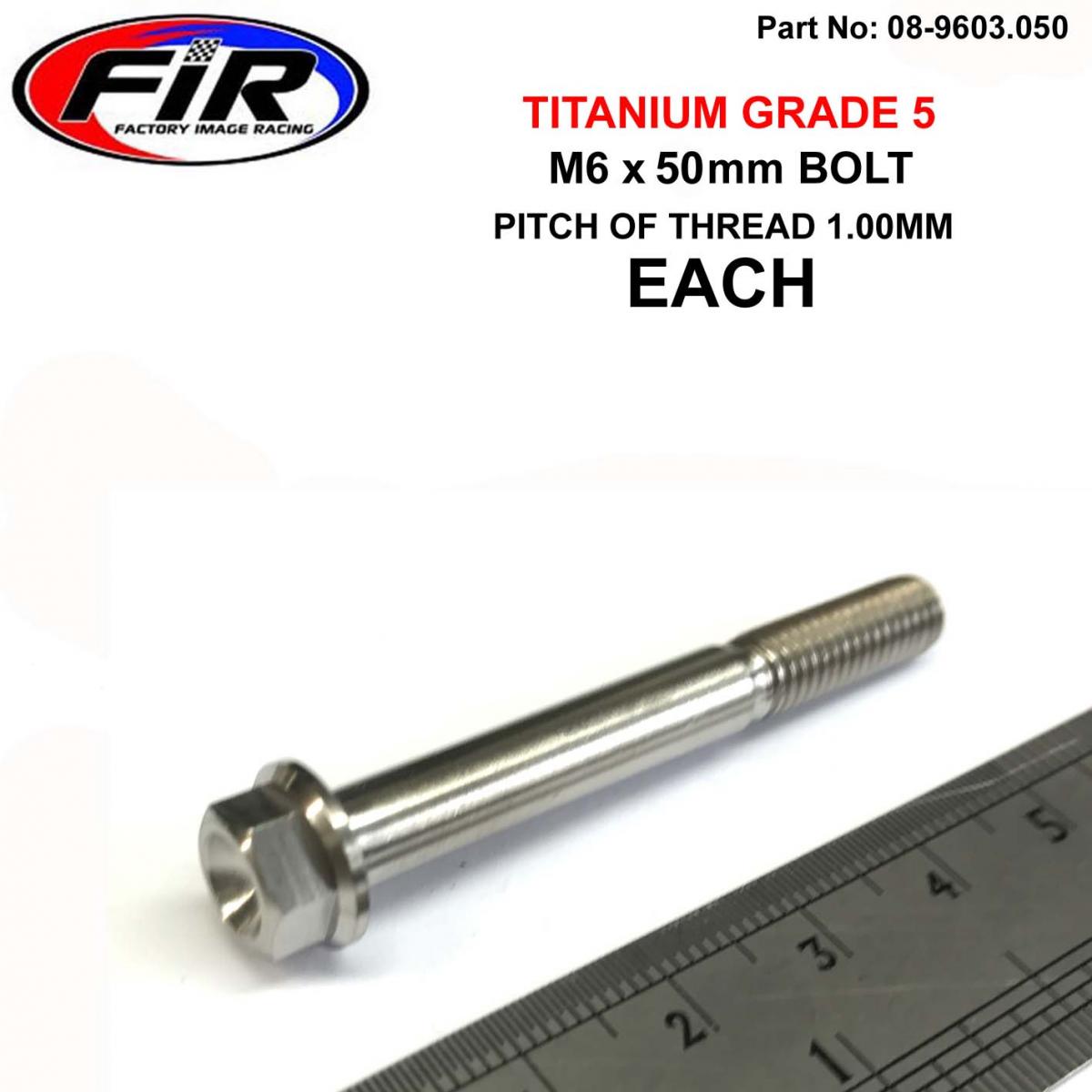 FIR Titanium Gr5 Bolt M6 X 50mm Each, Flange Od: 11mm / Hex Size: 8mm, /
