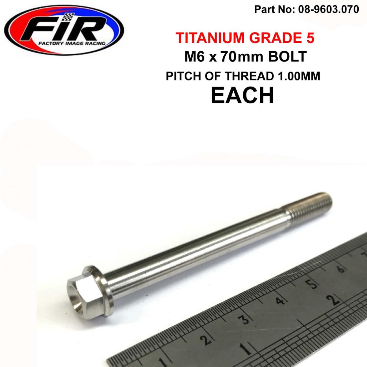FIR Titanium Gr5 Bolt M6 X 70mm Each, Flange Od: 11mm / Hex Size: 8mm, /