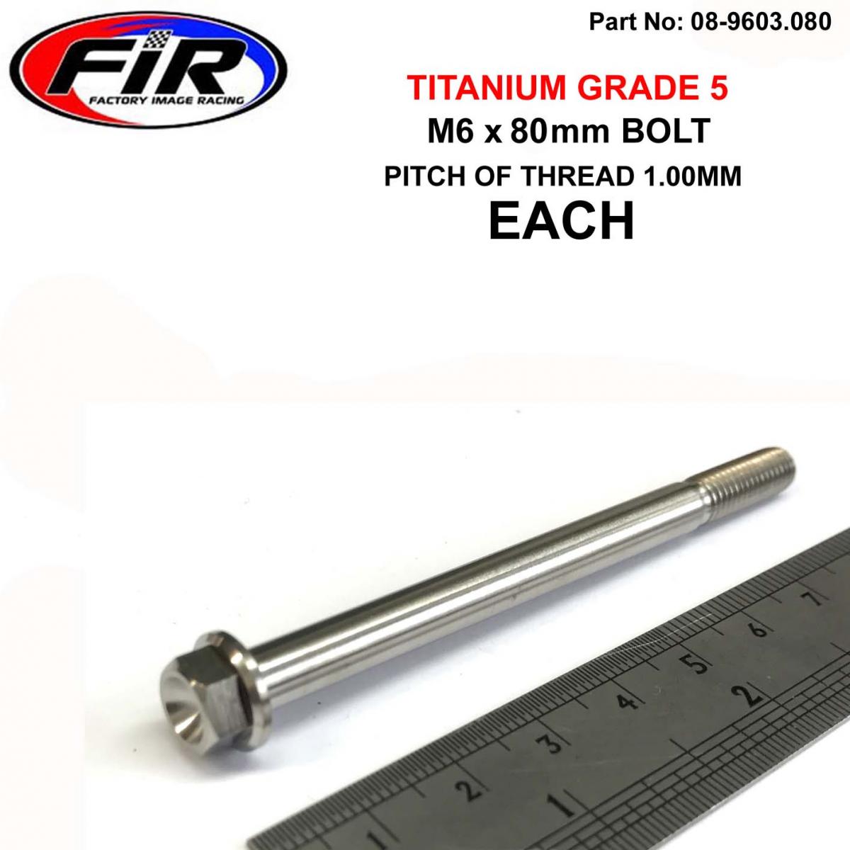 FIR Titanium Gr5 Bolt M6 X 80mm Each, Flange Od: 11mm / Hex Size: 8mm, /