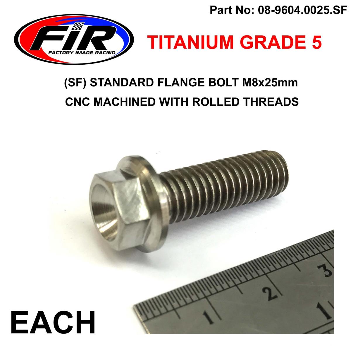 FIR Titanium Gr5 Bolt M8 X 25mm Each, Flange Od: 14mm / Hex Size: 10mm, /