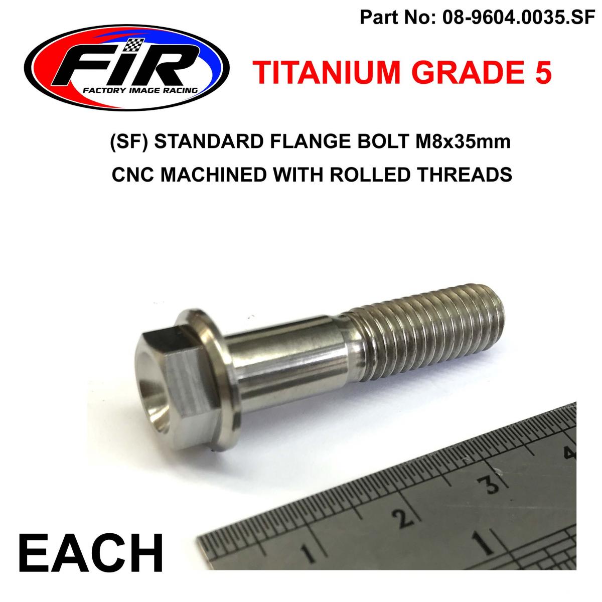 FIR Titanium Gr5 Bolt M8 X 35mm Each, Flange Od: 14mm / Hex Size: 10mm, /