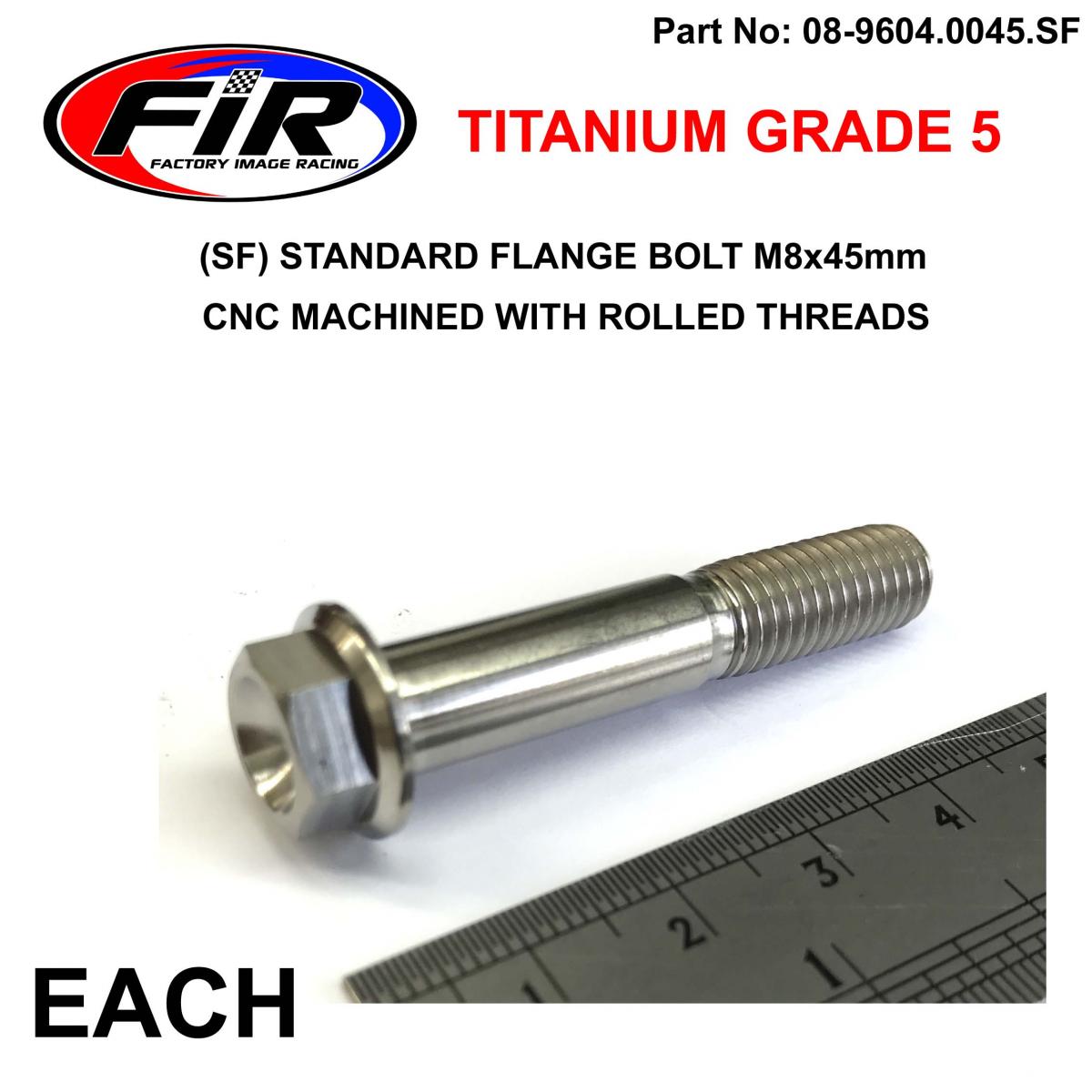FIR Titanium Gr5 Bolt M8 X 45mm Each, Flange Od: 14mm / Hex Size: 10mm, Fir Brand /