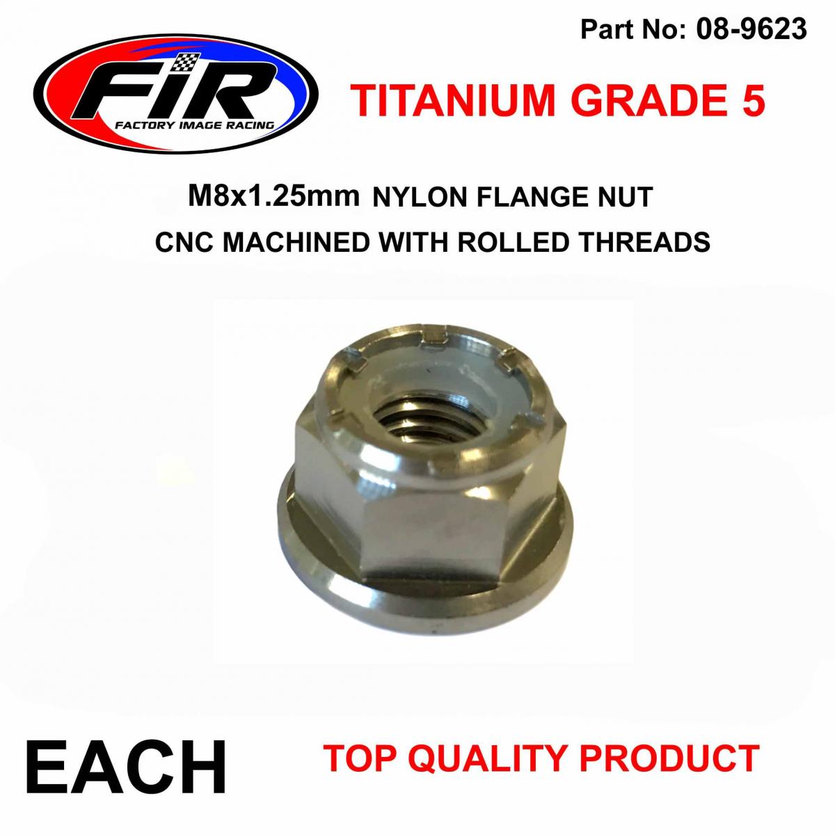 FIR TITANIUM GR5 M8X1.25mm NUT, NYLON FLANGE / GRADE 5 / EACH