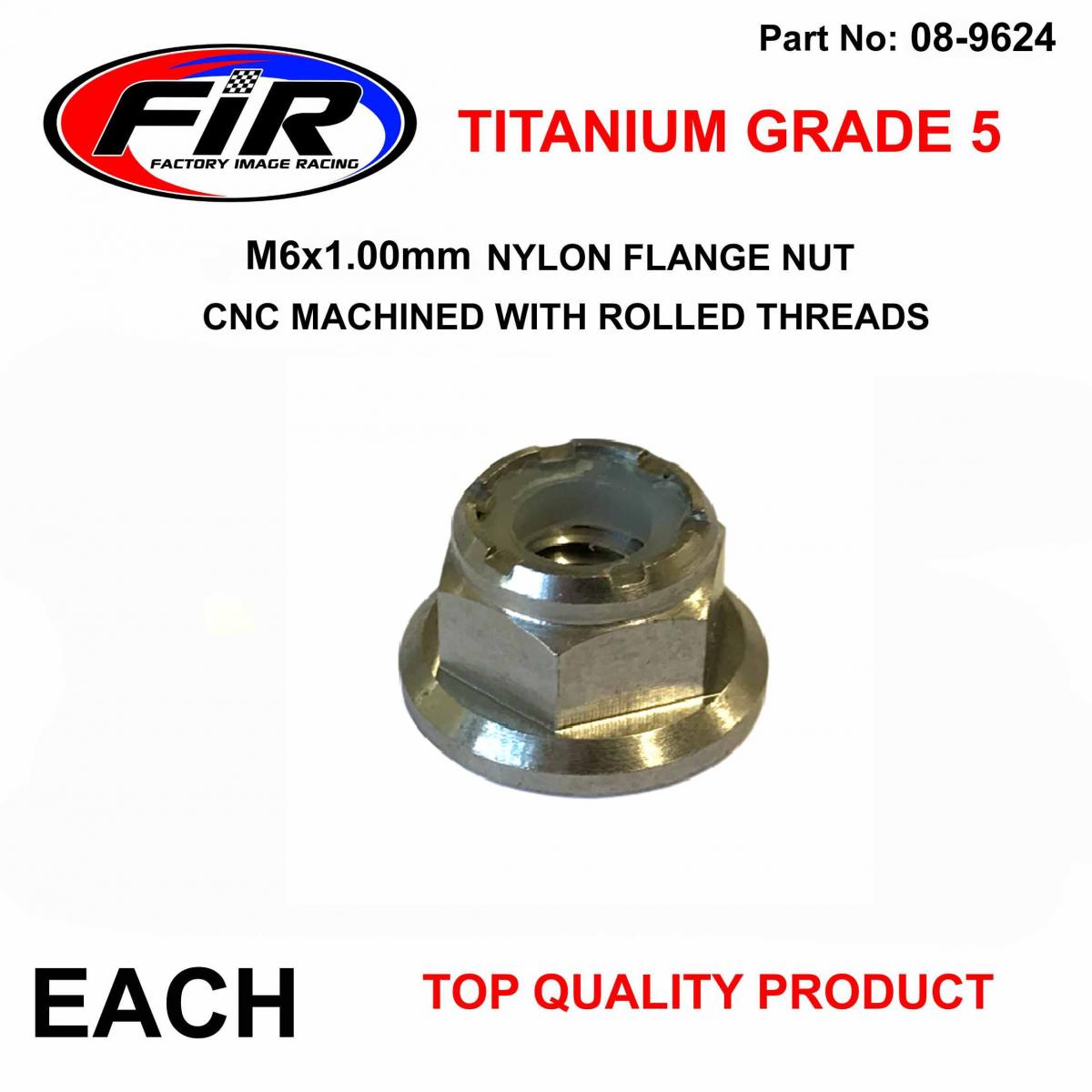 FIR TITANIUM GR5 M6X1.00mm NUT, NYLON FLANGE / GRADE 5 / EACH