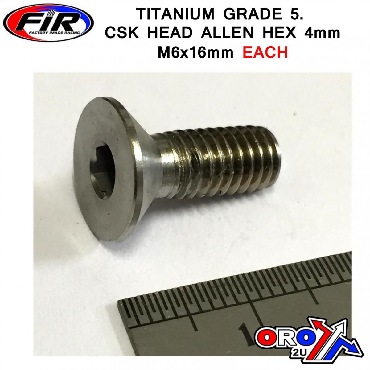 FIR Titanium Csk Allen M6x16mm, Titanium Grade 5 / Each