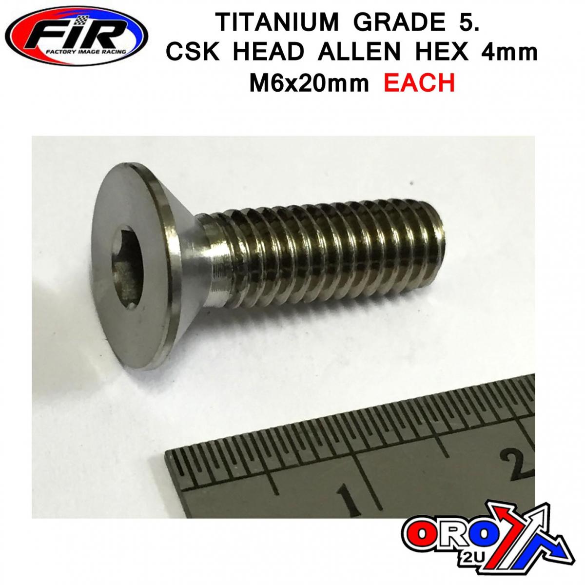 FIR Titanium Csk Allen M6x20mm, Titanium Grade 5 / Each