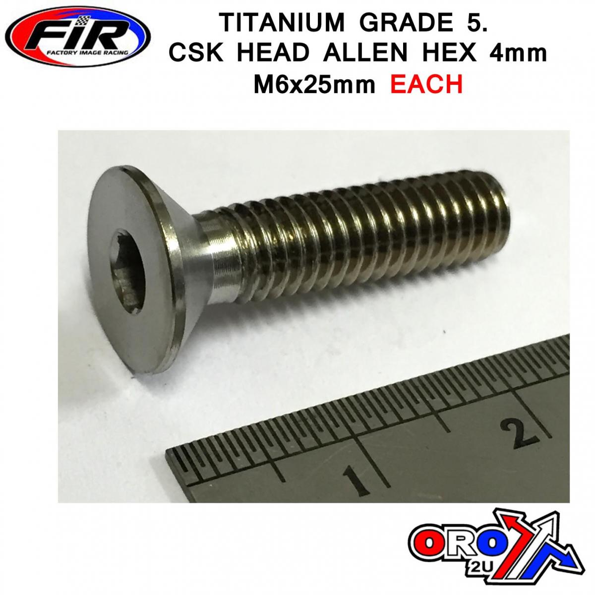 FIR Titanium Csk Allen M6x25mm, Titanium Grade 5 / Each
