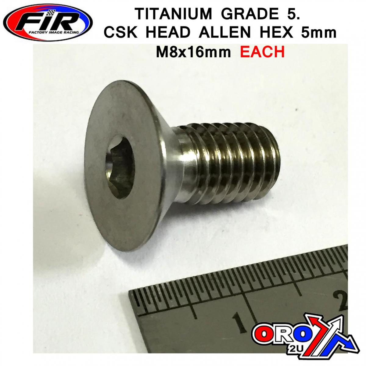 FIR Titanium Csk Allen M8x16mm, Titanium Grade 5 / Each