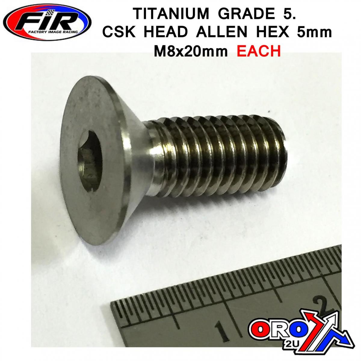 FIR Titanium Csk Allen M8x20mm, Titanium Grade 5 / Each