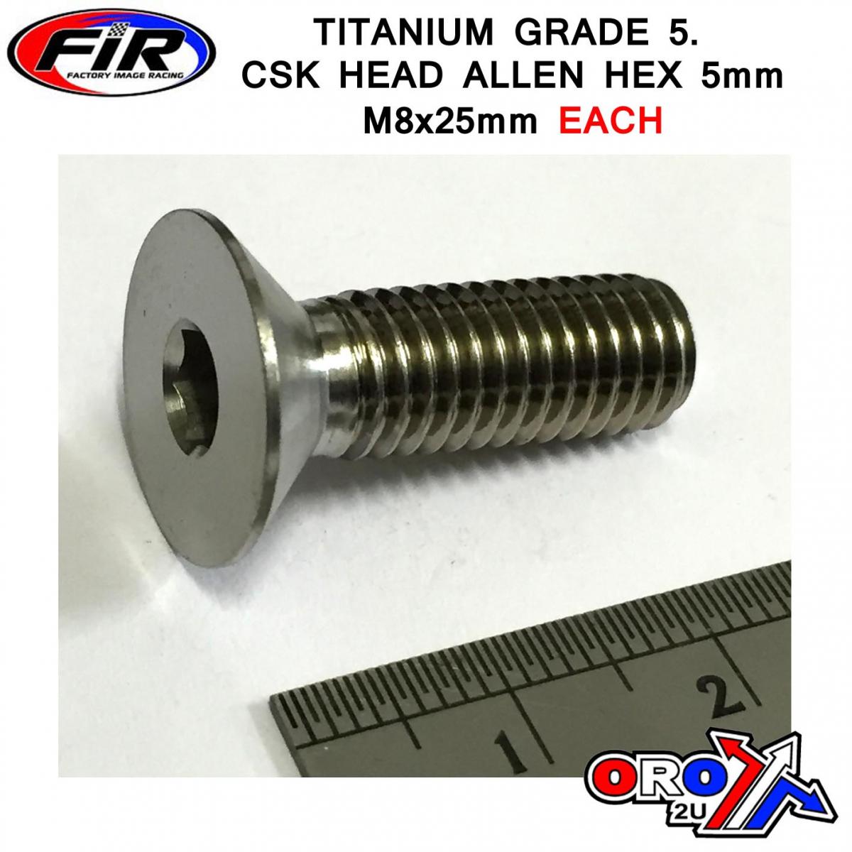 FIR Titanium Csk Allen M8x25mm, Titanium Grade 5 / Each
