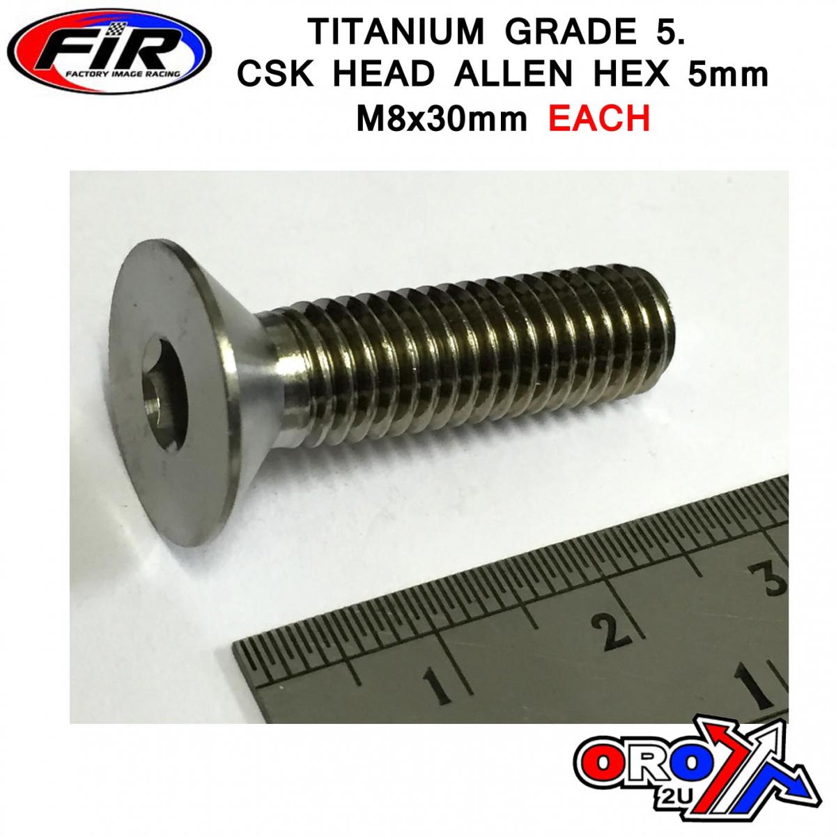 FIR Titanium Csk Allen M8x30mm, Titanium Grade 5 / Each