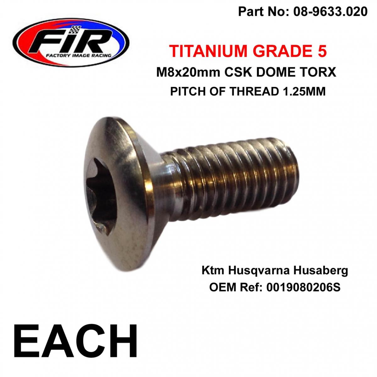 FIR Titanium Gr5 Csk.d Torx M8x20mm, Oem 0019080206s / Each