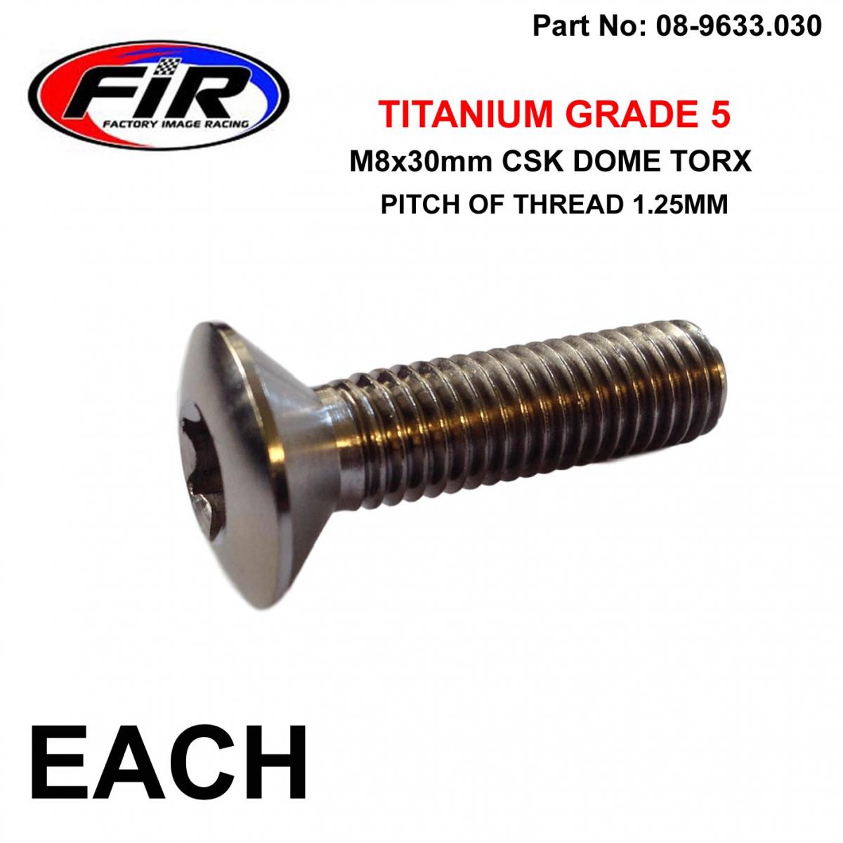 FIR Titanium Gr5 Csk.d Torx M8x30mm, Each