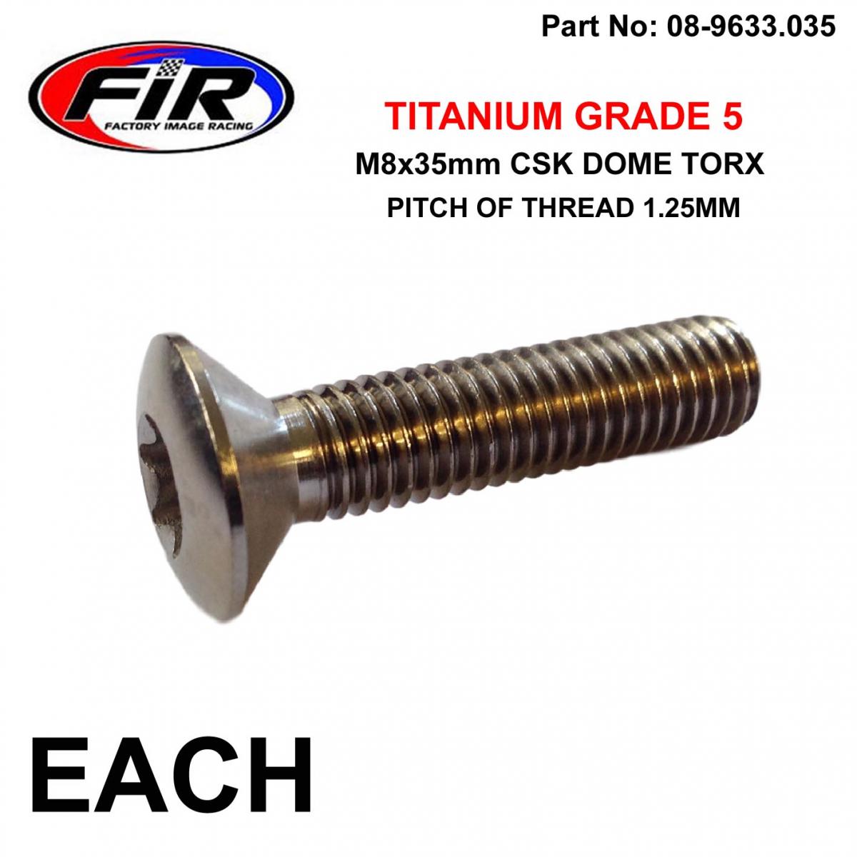 FIR Titanium Gr5 Csk.d Torx M8x35mm, Each