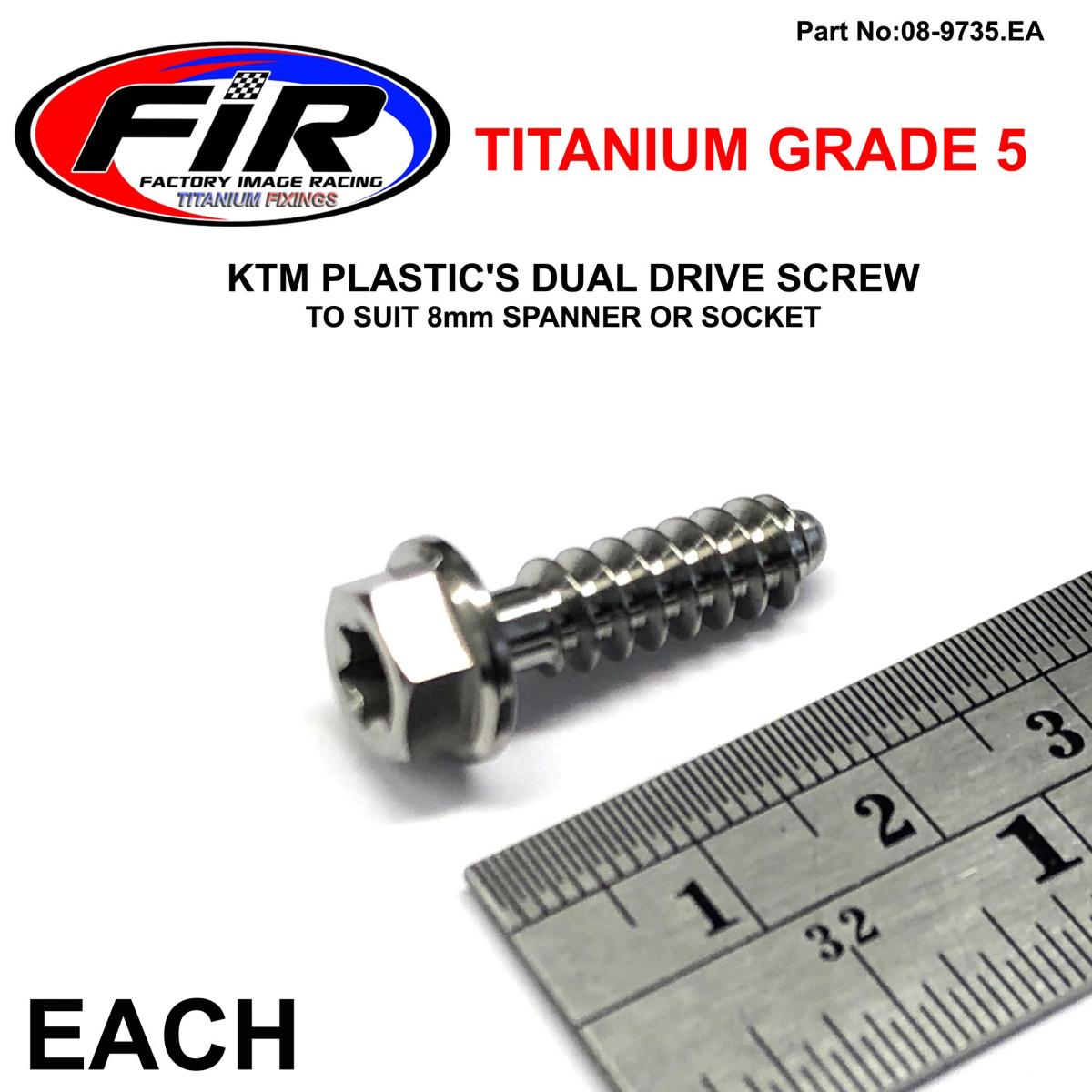 FIR Gr5 Dual/d KTM Screw 6x20mm Ea, Titanium / KTM Oem 0017060206, Suit 8mm Spanner & Torx T30