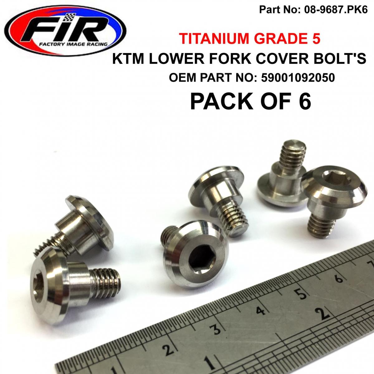 FIR FORK COVER BOLTS KTM SET OF 6, TITANIUM GRADE 5 / , OEM PART NO: 59001092050