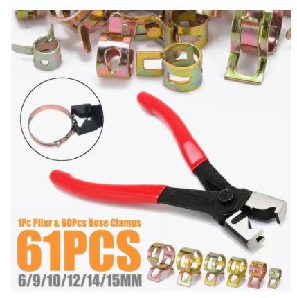 FIR 60 Pcs Hose Spring Clamp Kit, Includes Hose Clip Tool 6-15mm